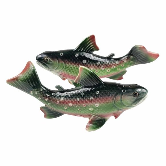 Vintage Dolly Varden Rainbow Trout Fish Salt And Pepper Shaker Set RARE - Picture 2 of 11